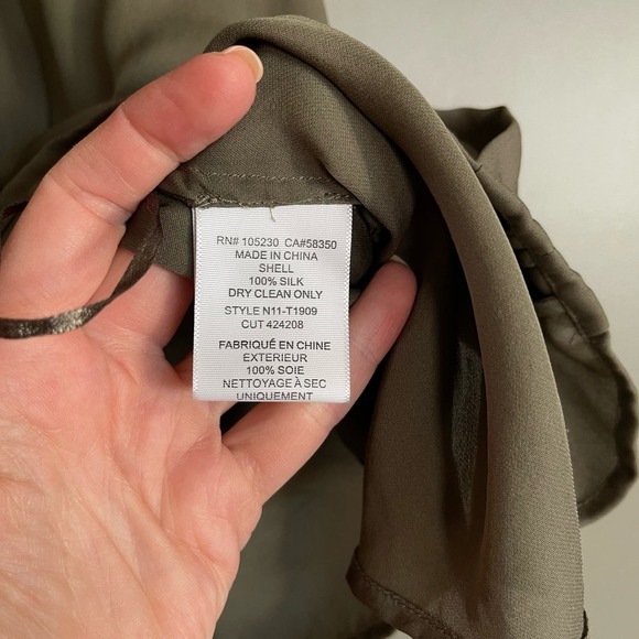 Joie Airlan Tank Top Sz XS Silk Tassel Sleeveless Blouse Olive Army Green Sheer - Picture 16 of 16